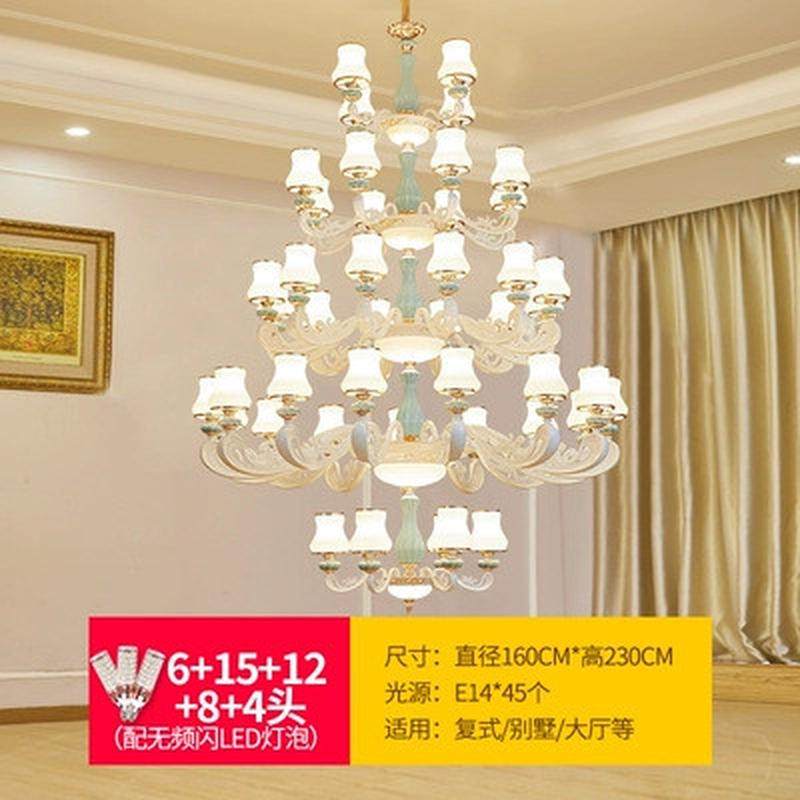 欧式别墅复式楼客厅水晶大吊灯长吊灯大堂工程大厅美式楼中楼酒店