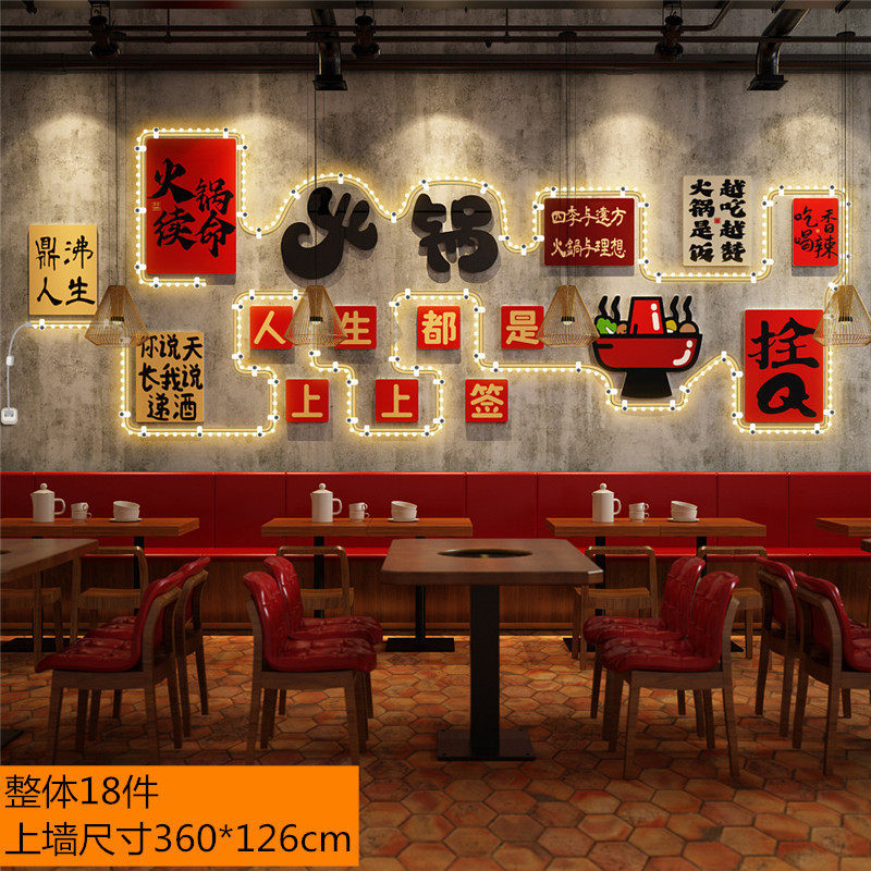 网红烧烤店装饰创意墙面贴画氛围火锅工业风标语墙纸饭店发光挂画