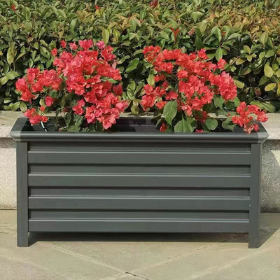 户外花箱室外花盆花坛铝合金仿木纹花槽园林景观公园道路种植箱