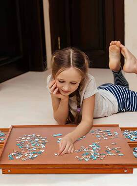 木制拼图收纳便携式折叠倾斜桌带画架整体可调节拼图桌桌