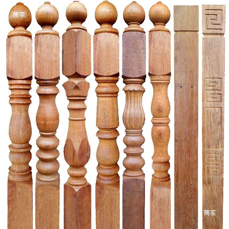 印尼菠萝格实木楼梯扶手将军大柱转角柱别墅室内户外护栏杆