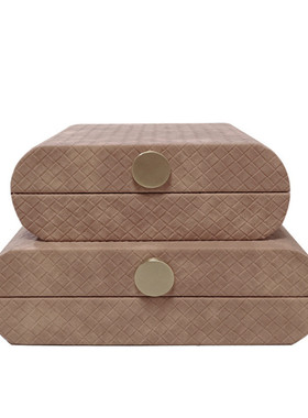 现代简约样板间编酒店首饰盒摆件织纹桌面梳妆台博古架软装收纳盒