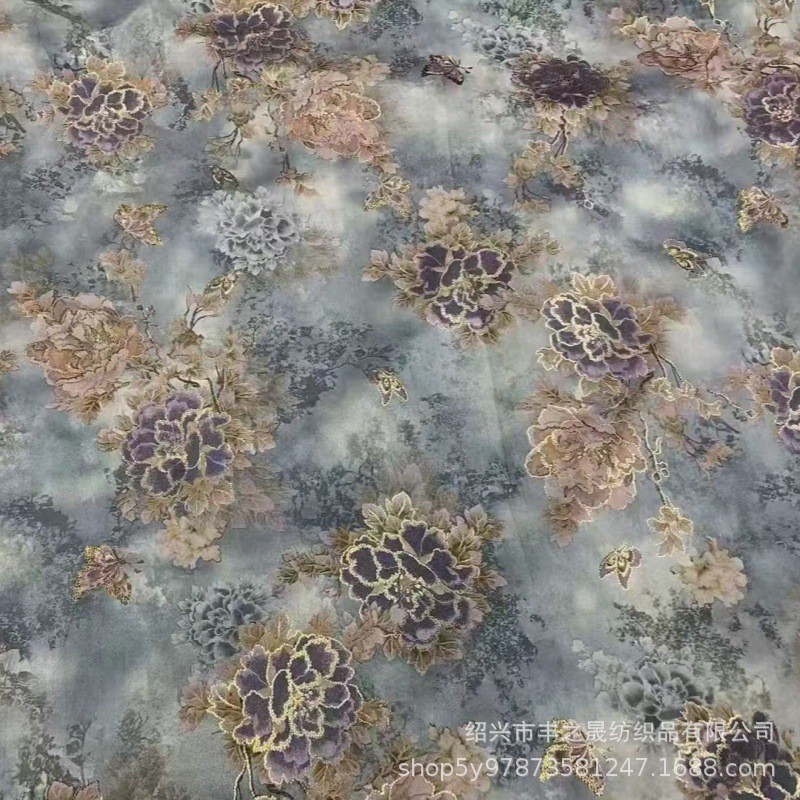 棉服牡丹花新中式服装面料网红爆款蝶恋花手工diy箱包装饰布料