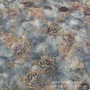 牡丹花蝶恋花新中式服装面料网红爆款棉服手工diy箱包装饰布料