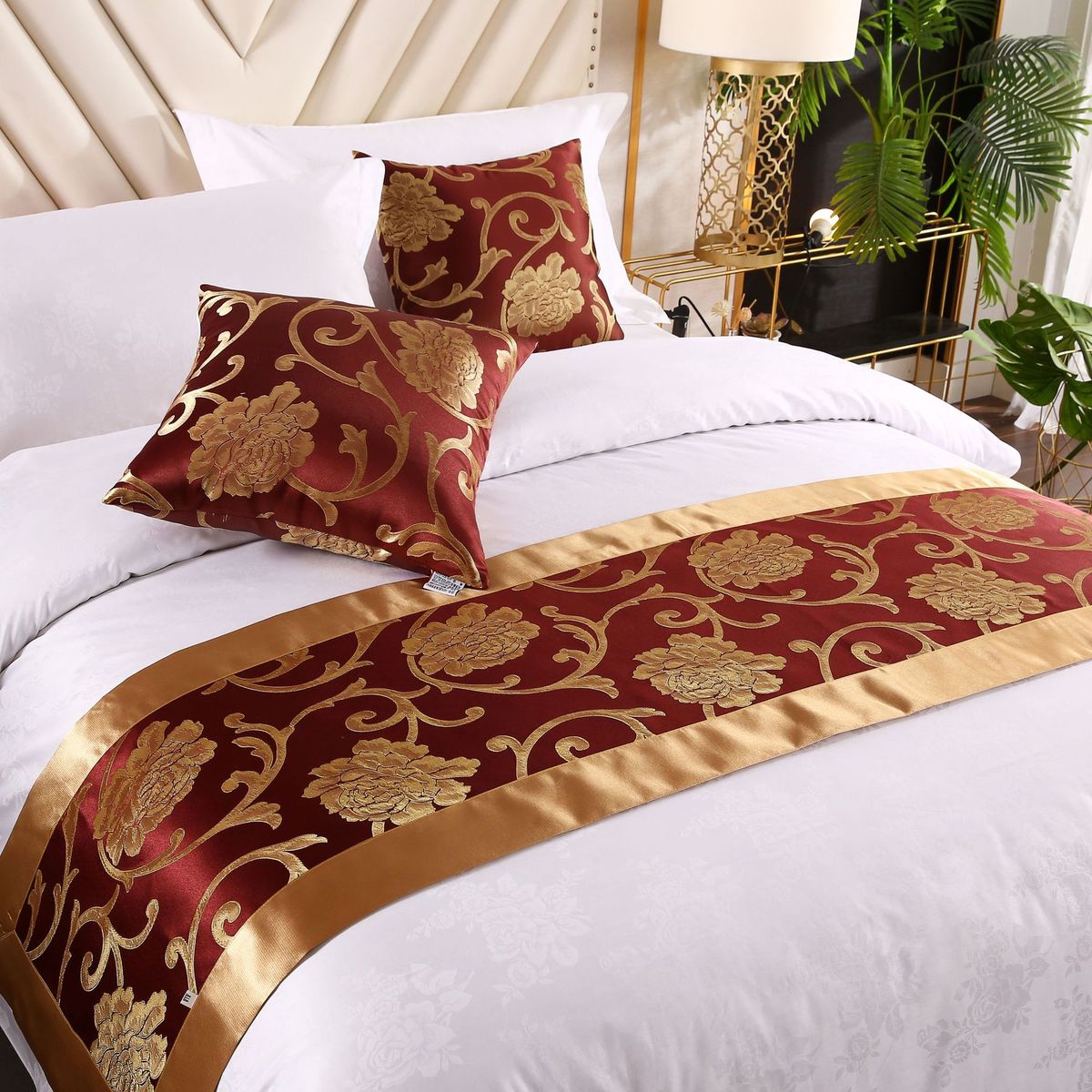 文英文精美装饰布床旗床尾巾简约现代草布酒店宾馆民宿床上用品