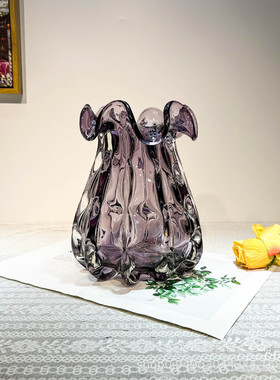 现代重工紫色琉璃钱袋子花瓶摆件家居客厅插花软装样板间艺术水培
