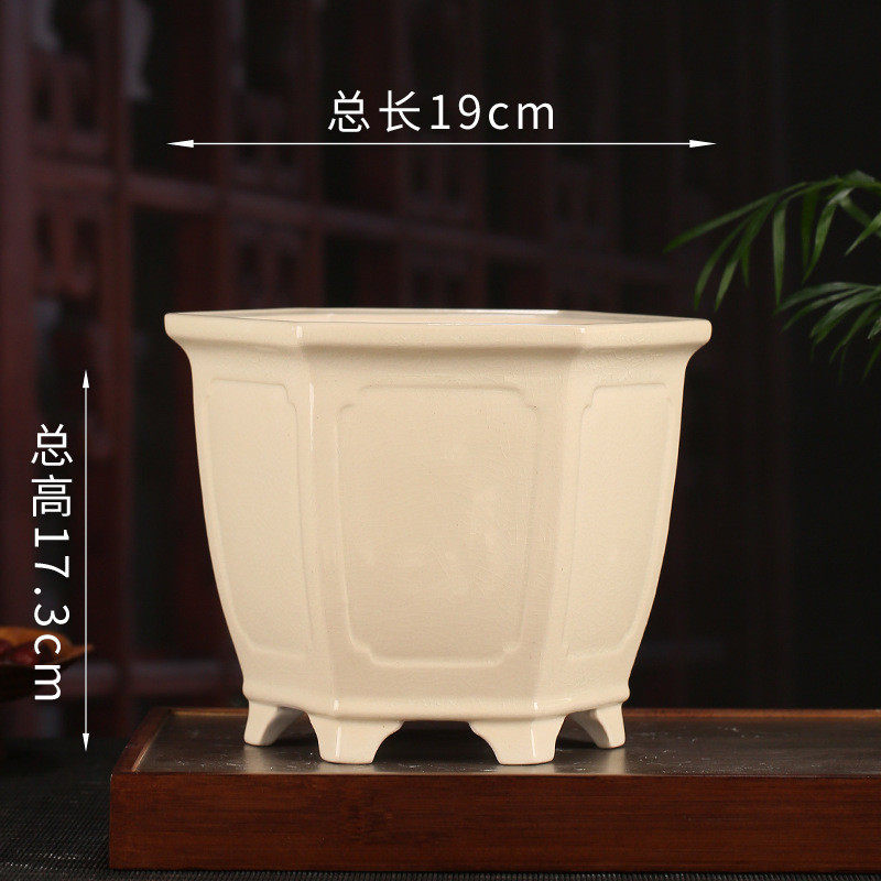 奎面矮牵牛六方精致釉水兰花盆宜兴张治诚可批发高适宜阳台ylh02