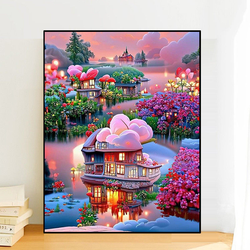 梦幻小屋山水风景钻石画2025新款高级感5d点钻十字绣客厅卧室满钻