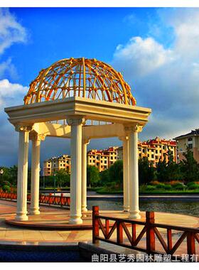 热销户外石雕凉亭大理石圆顶铁艺小亭子欧式罗马柱凉亭石雕