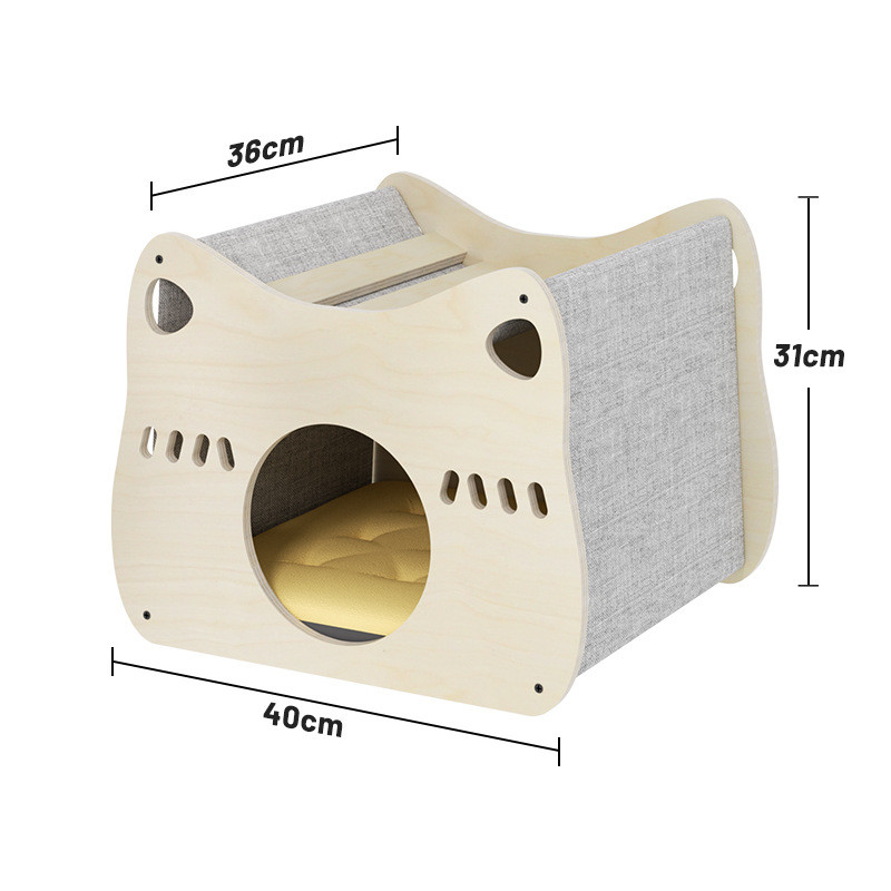 腮红猫窝可爱风猫房子不占地猫猫抓板便携垫子实木猫窝春夏猫躺椅