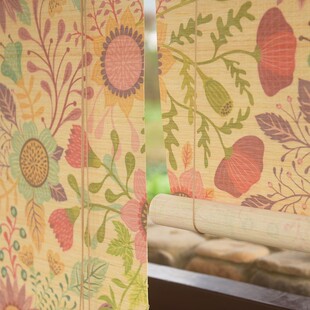 背面附纱印花竹帘卷帘窗帘隔断印画茶室窗帘中日式喷绘整卷印