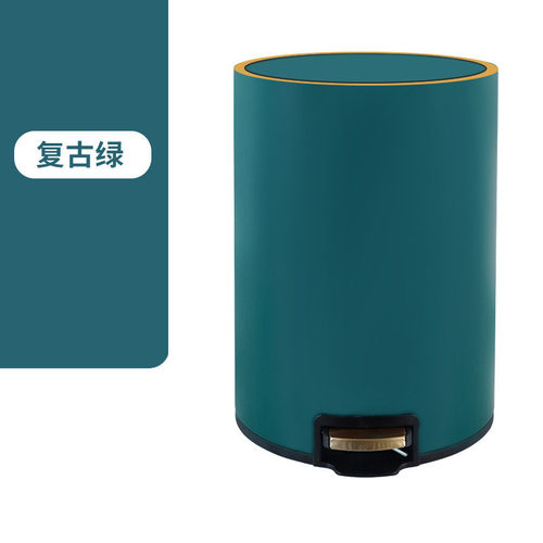 欧式黑金轻奢不锈钢垃圾桶脚踏式家用带盖静音厨房客厅圆形垃圾桶