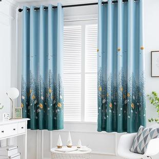 btv4田园遮2022新款 客厅卧室小窗租房简易短帘全遮光飘窗窗帘成品