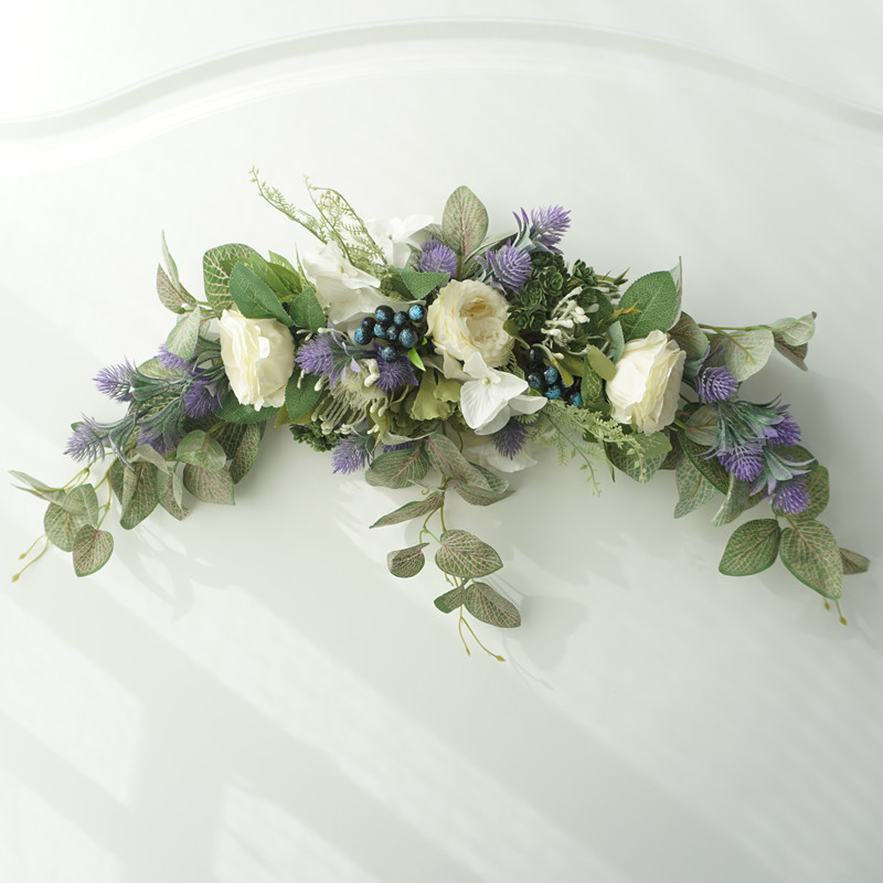 欧式仿真森系门楣花环假花薰衣草装饰墙挂清新美式庭院装饰直销