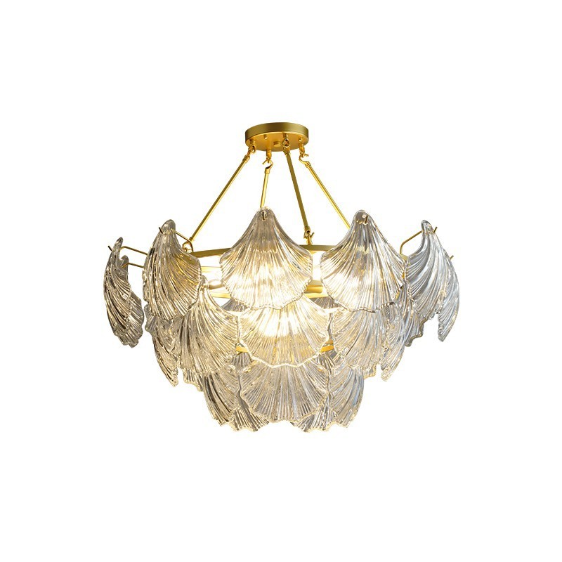 法式田园客厅吊灯具现代简约贝壳轻奢黄铜水晶餐厅灯饰卧室网红灯