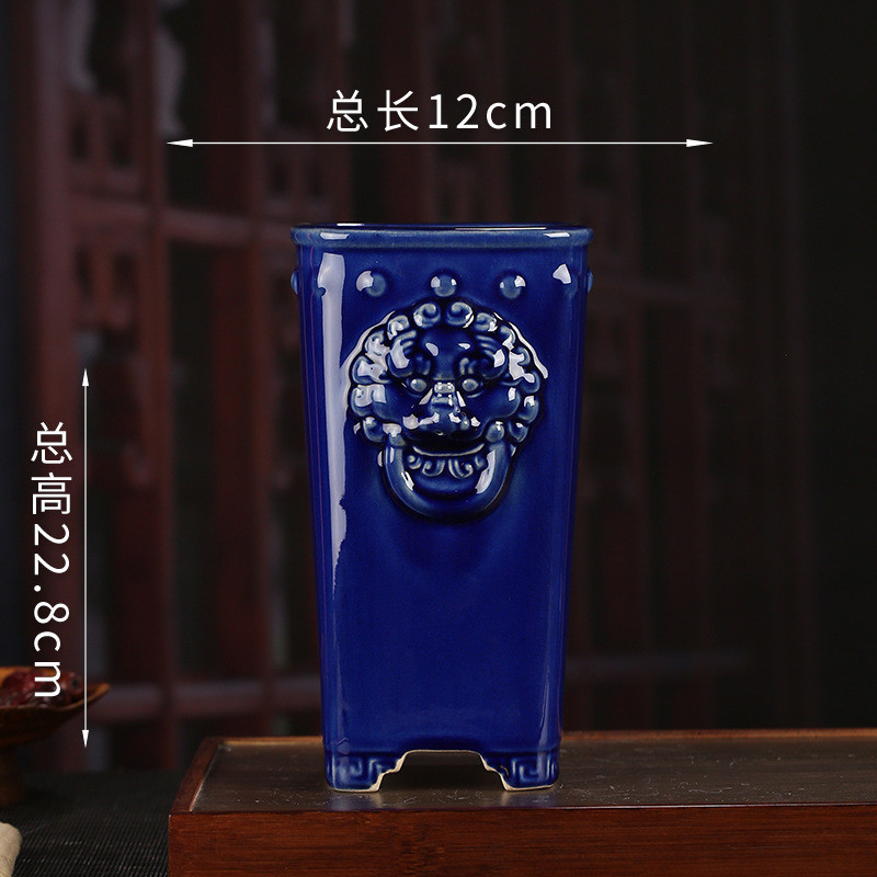 鼓丁四方兽头兰花盆紫砂室内水批发宜兴张治诚釉摆件ylh11ylh112