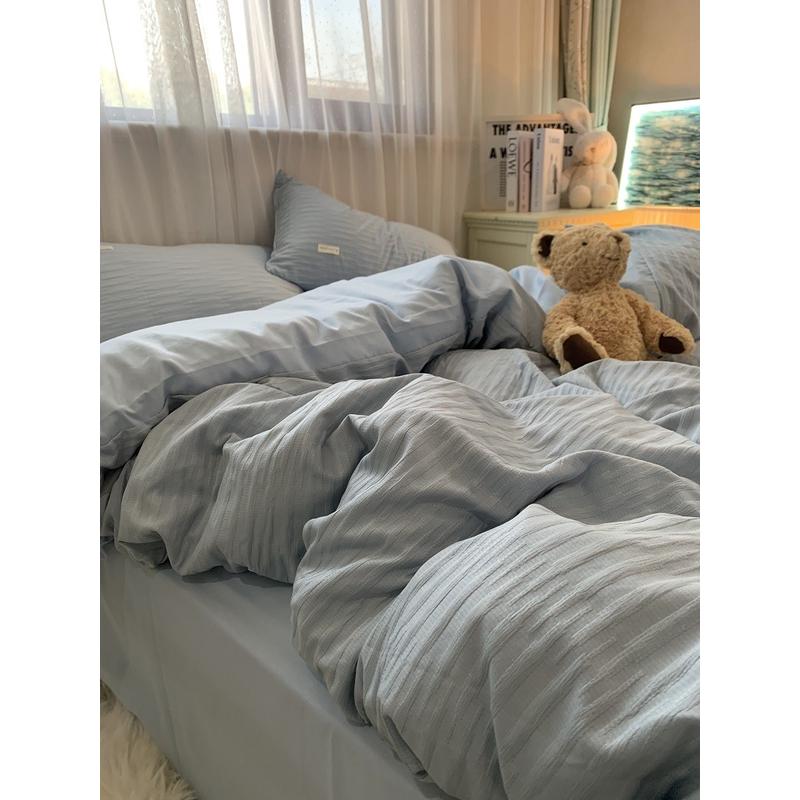 inc0ins浅粉色床单三件套温柔泡泡纱水洗棉四件套少女心宿舍2被套