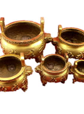 厂销纯铜香炉摆件香炉进宝双耳小号大黄铜财神檀香线香炉供奉桌面