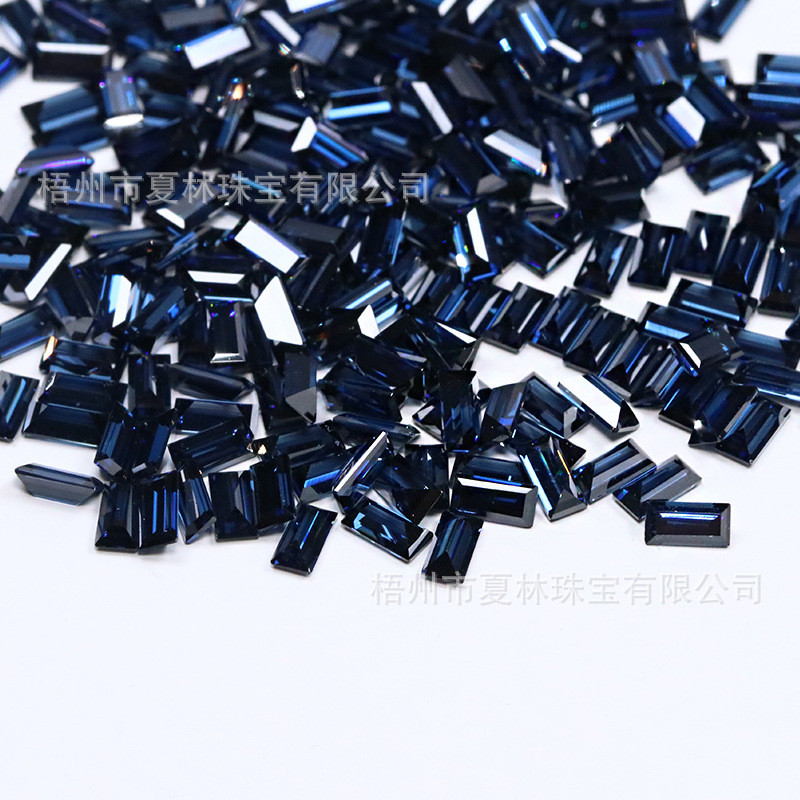 热销跨境热卖宝蓝色小长方莫桑石切割直角车平祖母绿长方莫桑裸石