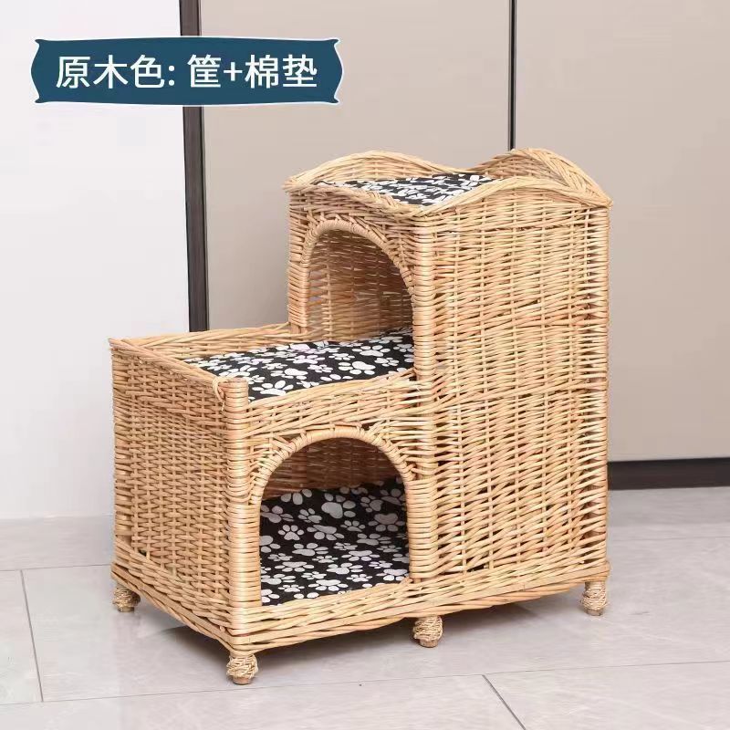 6sy藤编猫窝猫别墅舍可拆洗猫房子三层上下铺猫夏季高挡猫笼四季