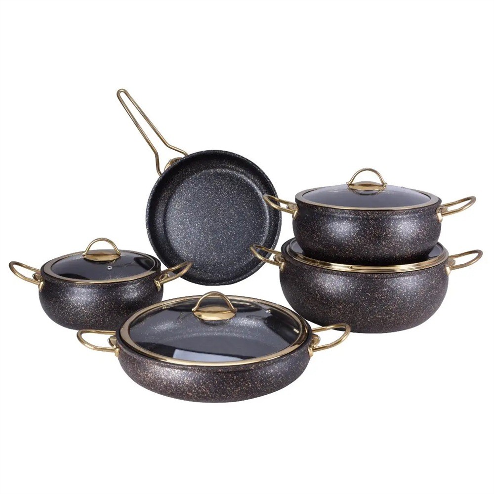 9pcs土耳其风花岗岩大理石不粘套锅GraniteNonstickcookwareset