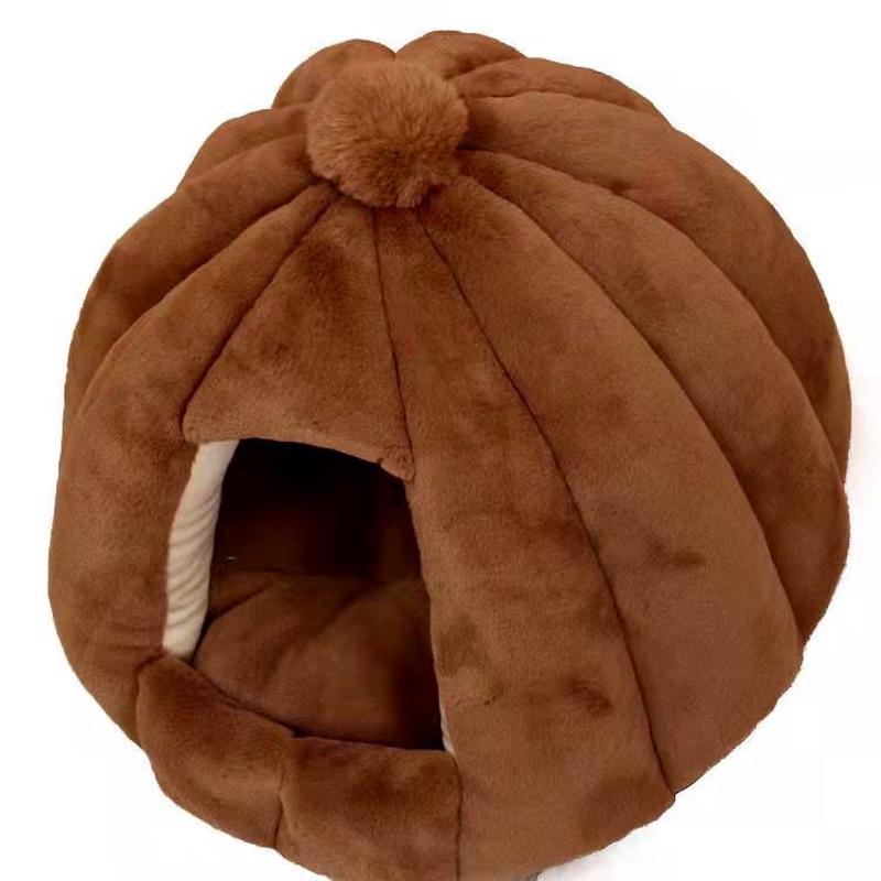 厂家批发深度睡眠圆形狗窝半封闭式猫窝绒秋冬窝垫宠物窝中小型犬