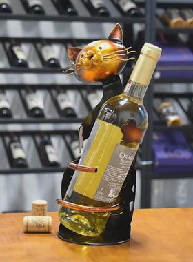 现货热卖趣味猫红酒架家居装饰金属工艺品家居摆件铁艺葡萄酒