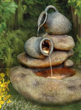 a947户外田园太阳能假山石流水喷泉阳台花园室内装饰景观欧式养鱼