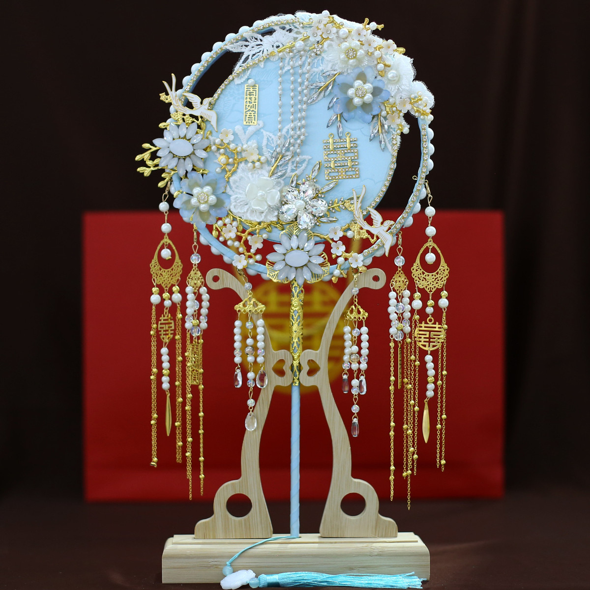 热销新品婚批发结婚新娘秀禾服手工团扇扇中式喜扇成品团扇9154-3