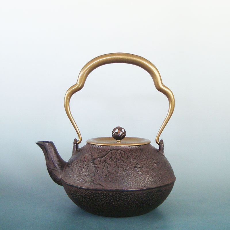 砂模铸造手工铸铁壶【戏莲】双铜日式老铁壶茶具铁壶套装烧水煮茶