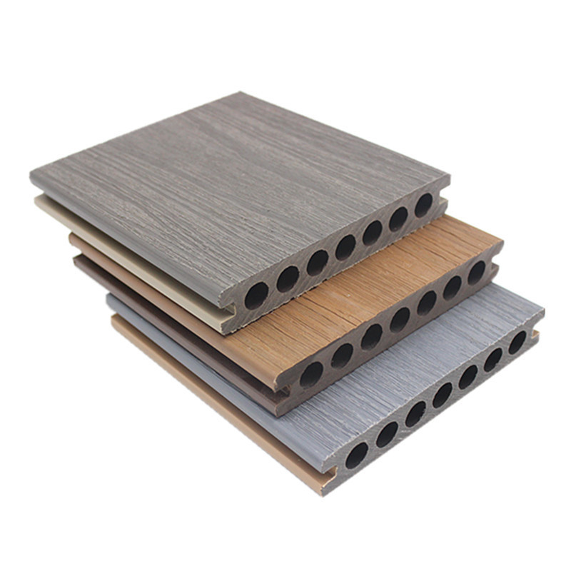批发定制塑木户外地板共挤圆孔地板地板阳台庭院露台实心木塑栈道