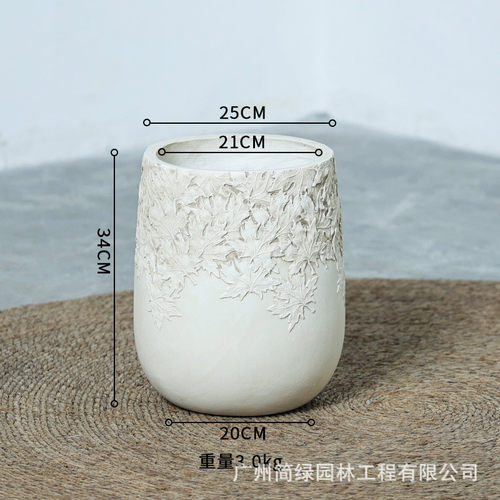 侘寂风龟背竹高款圆形落地大口径镁泥花盆复古百合竹绿植水泥花盆