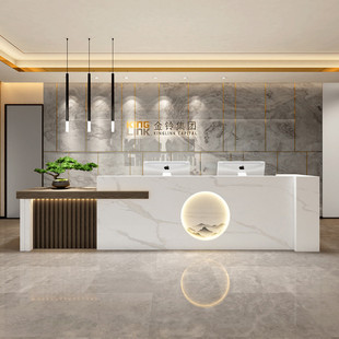 新中式足浴公司前台接待台美容院收银台烤漆原木色复古迎宾台吧台