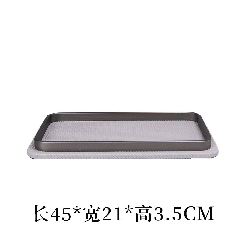 现代轻奢皮质金属几何托盘摆件软装样板间客厅卧室桌面饰品收纳盘