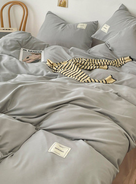 ce2q批发ins被套学生宿舍水洗棉纯色四件套简约床单人橙色混搭床