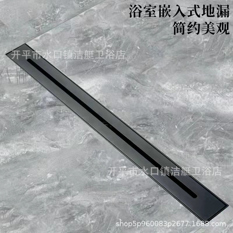 枪灰色长条地漏304不锈钢卫生间淋浴室加长方形全铜防臭芯大排量