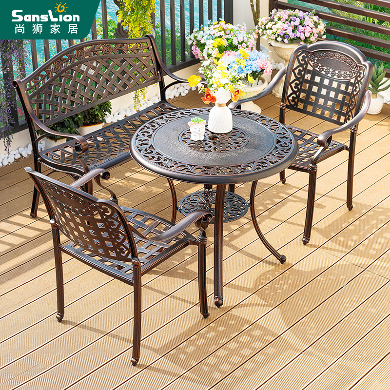 户外桌椅花园阳台庭院铸铝防锈小桌椅组合室外摆全铸铝桌椅