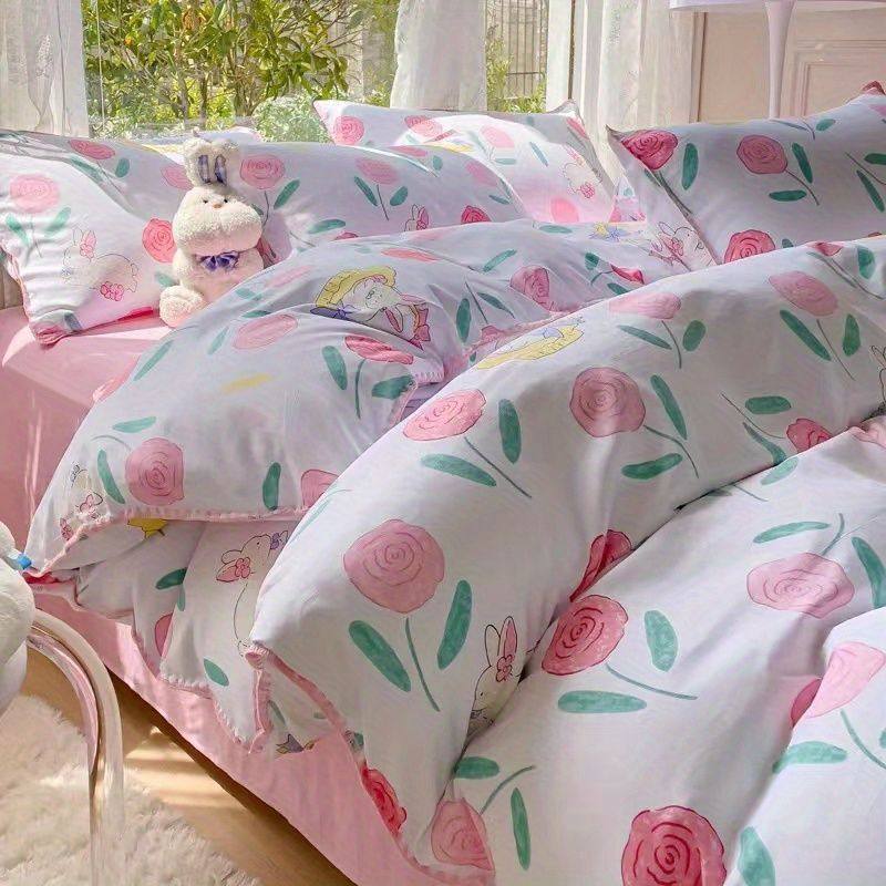 网红轻奢少女心水洗棉被套四件套单人通用双层纱贝壳三件套可爱绣