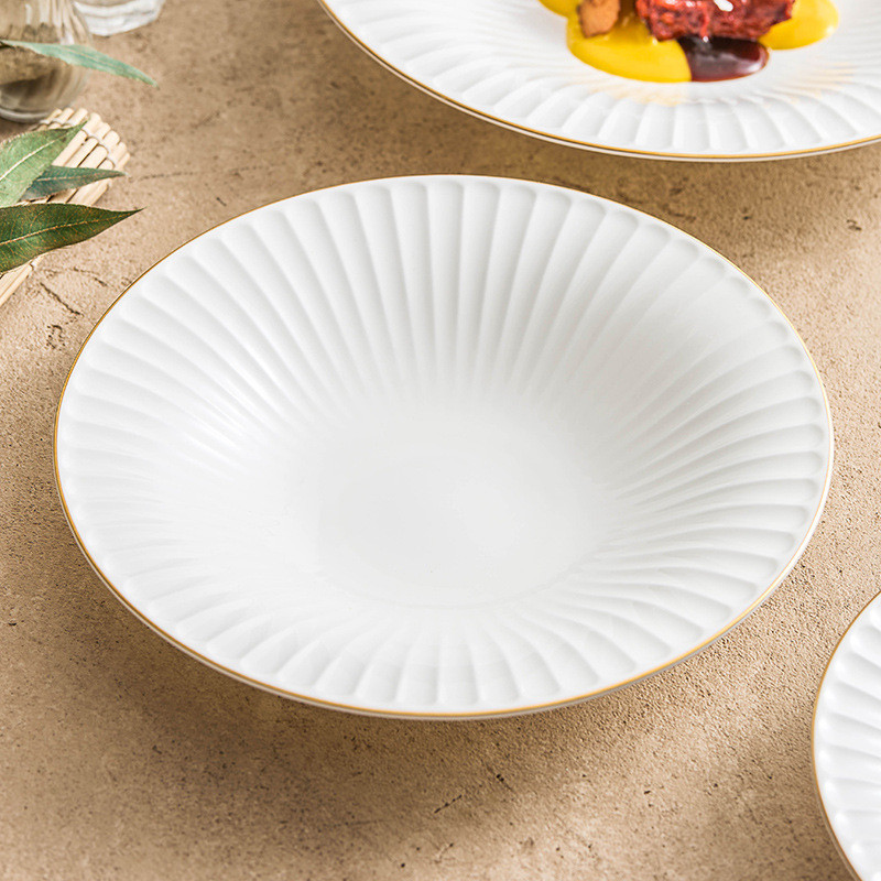 热销轻奢绮丽骨瓷碗大碗汤碗家用2024新款盘子现代描金小脚碗盘子