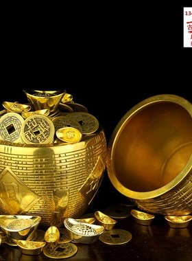 热销日进斗金实心纯铜聚宝盆摆件年年有余厂家直销粮仓篓储蓄罐升