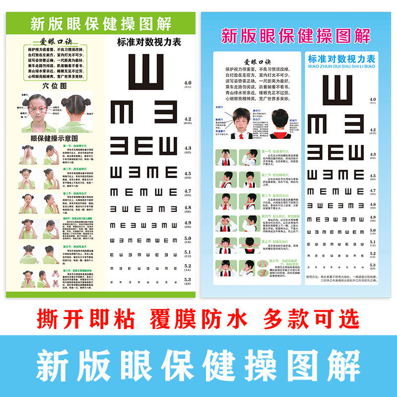 中小学生新版六节眼保健操图解儿童班级保护视力表墙贴海报挂图画