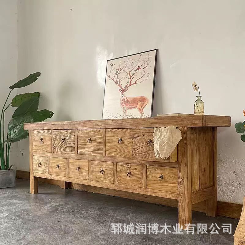 老榆木收纳柜实木客厅靠墙电视柜玄关靠墙柜子实木客厅抽屉餐边柜
