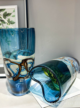 轻奢高级感个性装饰丝琉璃花瓶摆件样板间高级缠插花会议室插花器