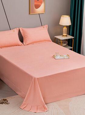 6buj新款结婚喜庆大红色床单三件套加厚肌理纯色纹雪花棉单件被单