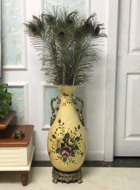 欧式美式陶瓷手绘客厅电视柜样板间别墅复古摆件插花落地大花瓶