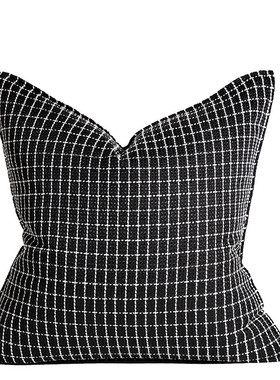 3t23批发现代简约轻奢样板间客厅沙发抱枕黑色小格子床上靠垫腰靠