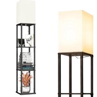 摆放布罩置物架书架物品客厅落地灯方型黑色布实木方形台灯