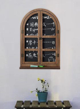 美式乡村复古做旧假窗黑板立体置物隔板架咖啡服装店墙面装饰壁挂