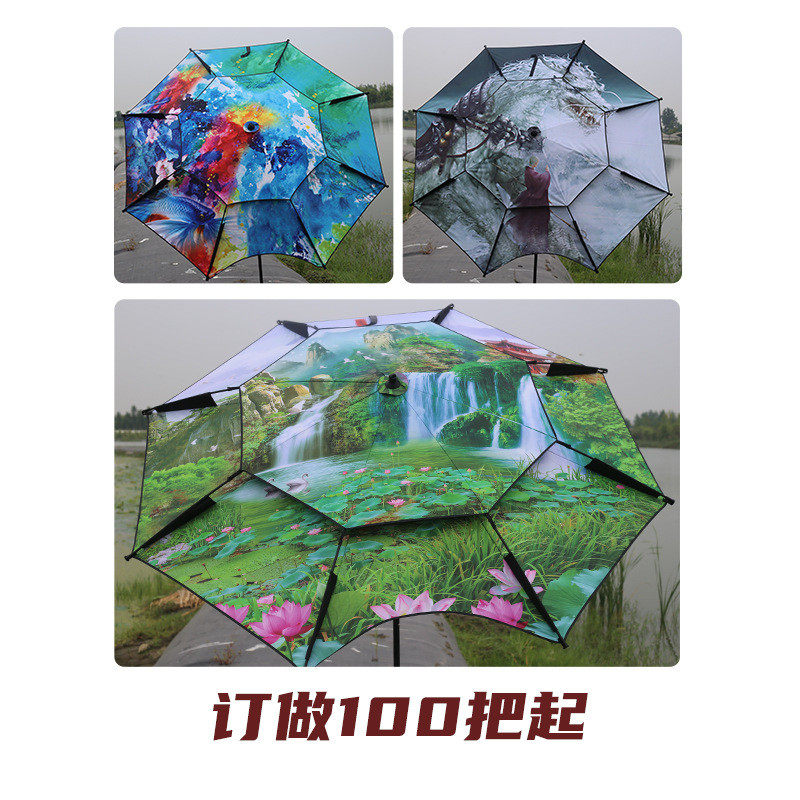 黑胶钓鱼伞万向户外遮阳防雨钓鱼伞2.2米2.4米数码印花折叠新款