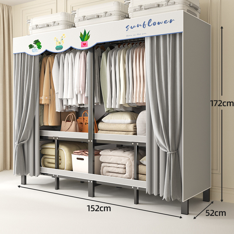 免安装结实家用卧室简易布衣柜衣柜全钢架出租房用收纳柜衣橱